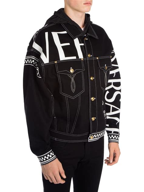 versace logo check print denim jacket|Versace denim jacket.